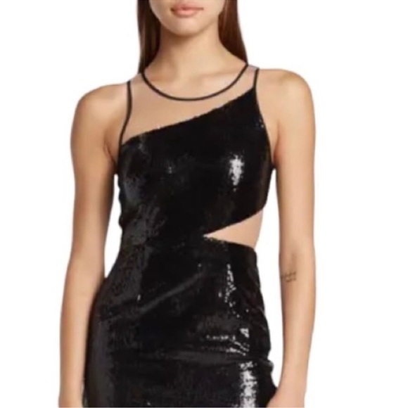Toccin Sequin Cutout Mesh Cocktail Embellished Sleeveless BodyCon Mini Dress NEW - Picture 4 of 11
